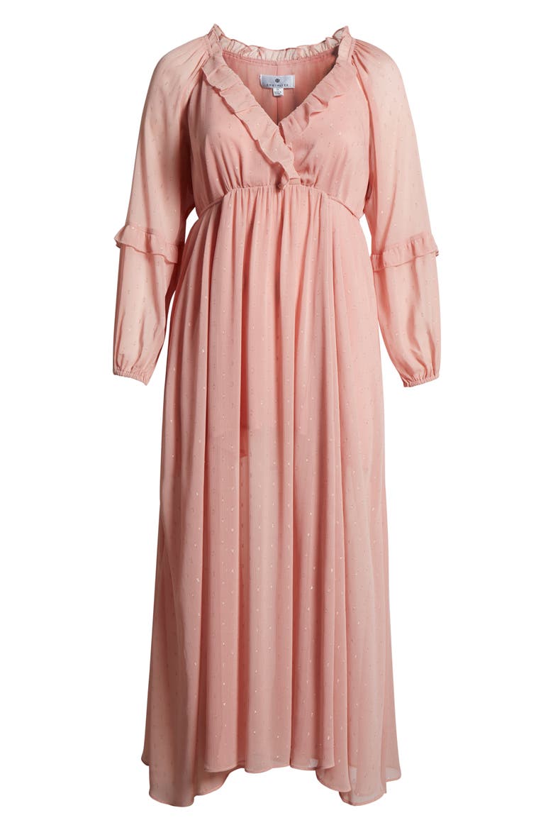 Metallic Floral Print Long Sleeve Maxi Dress, Alternate, color, BLUSH