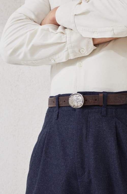 Brunello Cucinelli Embossed Woven-buckle Belt In Black