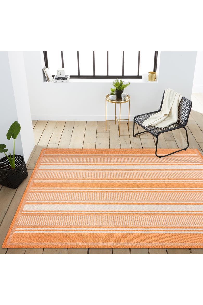 Haynes Modern Double Stripe Indoor/Outdoor Area Rug, Alternate, color, Orange/Cream