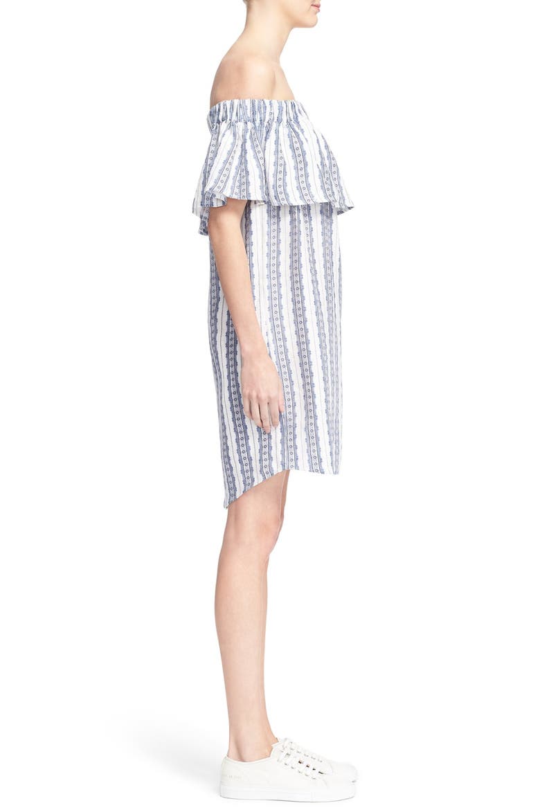 Sea Stripe Off the Shoulder Linen Dress, Alternate, color, MULTI