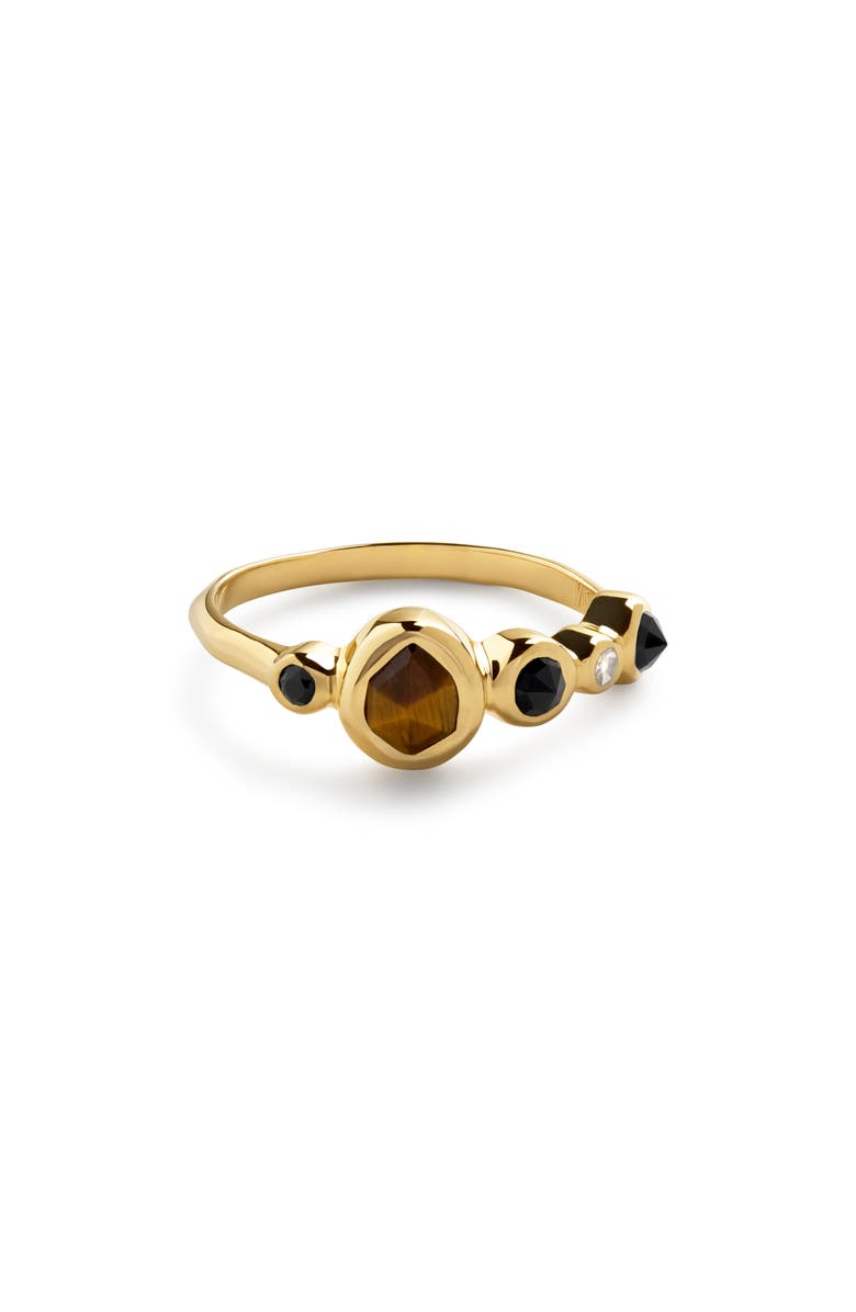 Monica Vinader Siren Gradient Stone Ring, Main, color, 18K Gold Vermeil / Tigers Eye