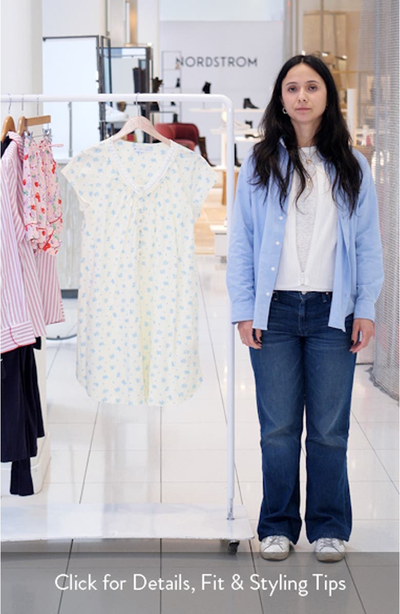 Floral Print Cap Sleeve Cotton Jersey Nightshirt, sales video thumbnail