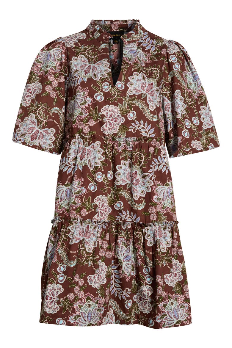 Floral Print Split Neck Shift Dress, Alternate, color, BROWN-FLORAL
