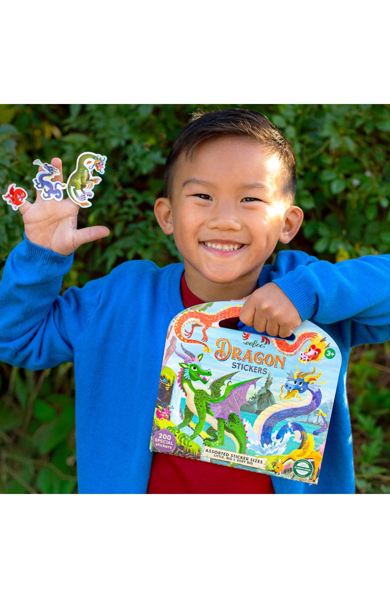 eeBoo Dragon Shiny Sticker Book, 200+ Sparkling Fantasy Stickers, 3 Sizes, Alternate, color, 