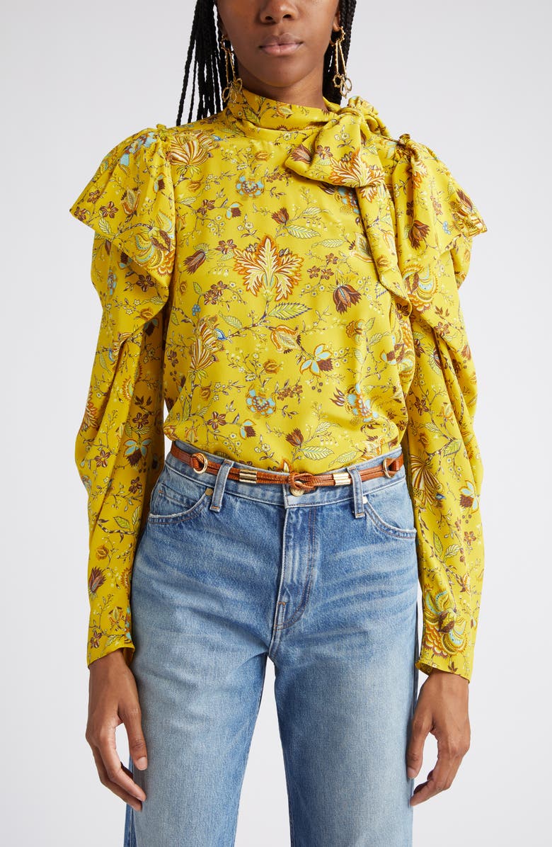 Ulla Johnson Brea Floral Tie Neck Silk Blouse, Alternate, color,