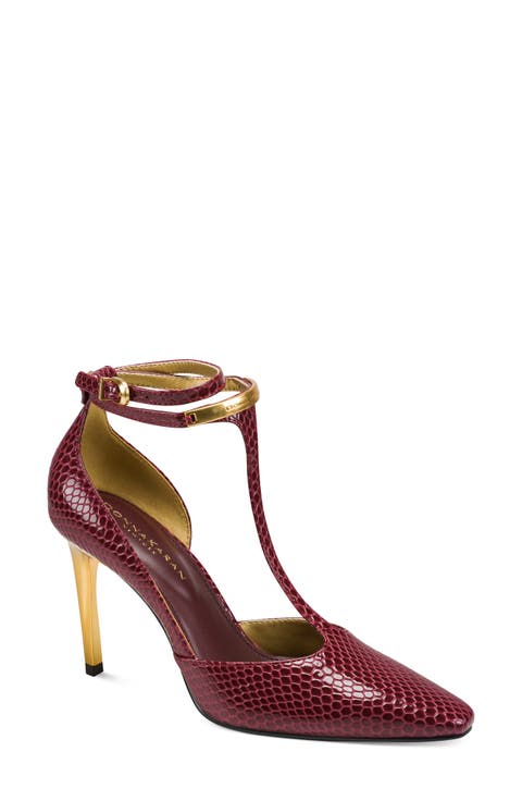 Samuel Snakeskin Embossed T-Strap Pump