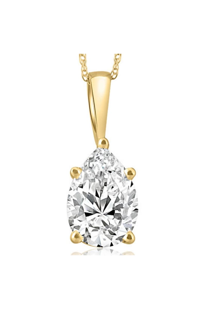 Bliss Diamond Certified 3Ct Pear Shape Solitaire Lab Grown Diamond Pendant Gold Necklace, Main, color, 14K Yellow Gold