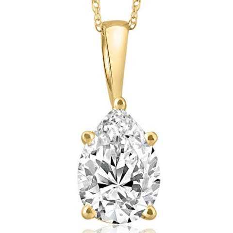 Certified 3Ct Pear Shape Solitaire Lab Grown Diamond Pendant Gold Necklace