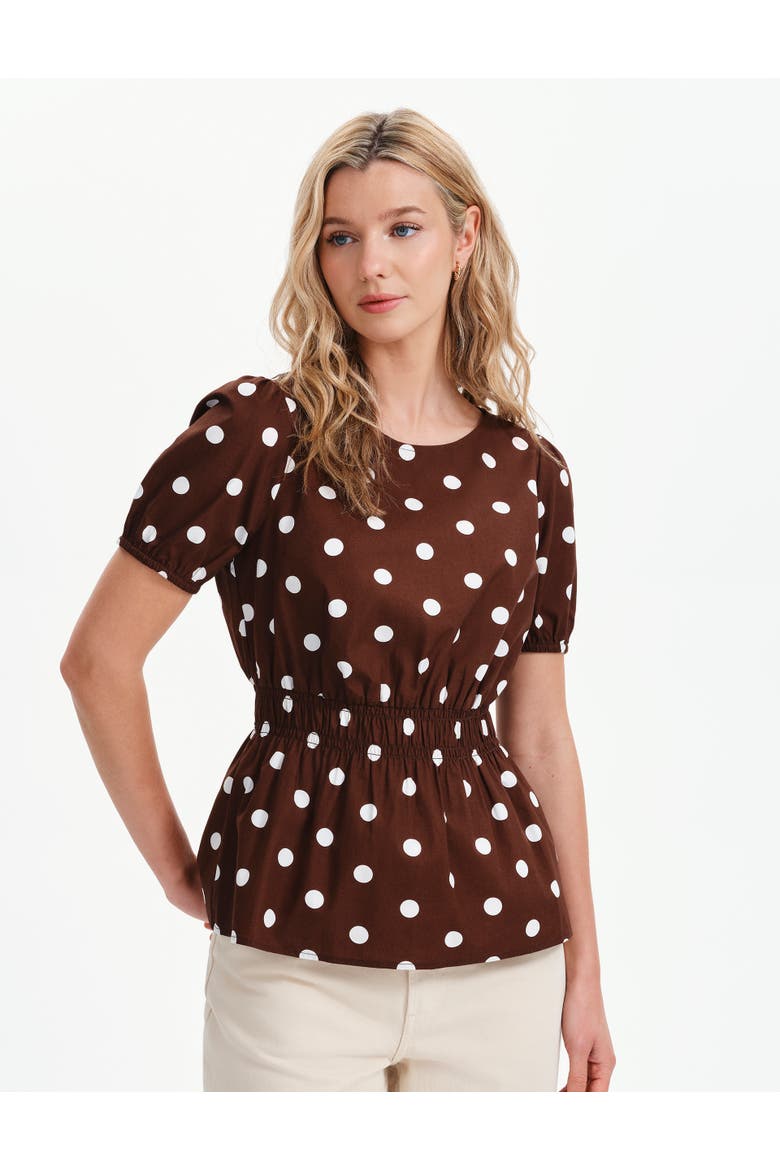 Raya Polka Dot Cotton Short Sleeve Top, Main, color, Brown Spot
