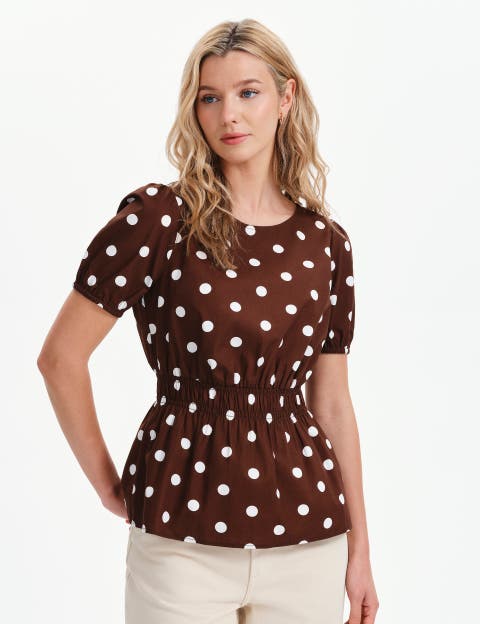 Raya Polka Dot Cotton Short Sleeve Top