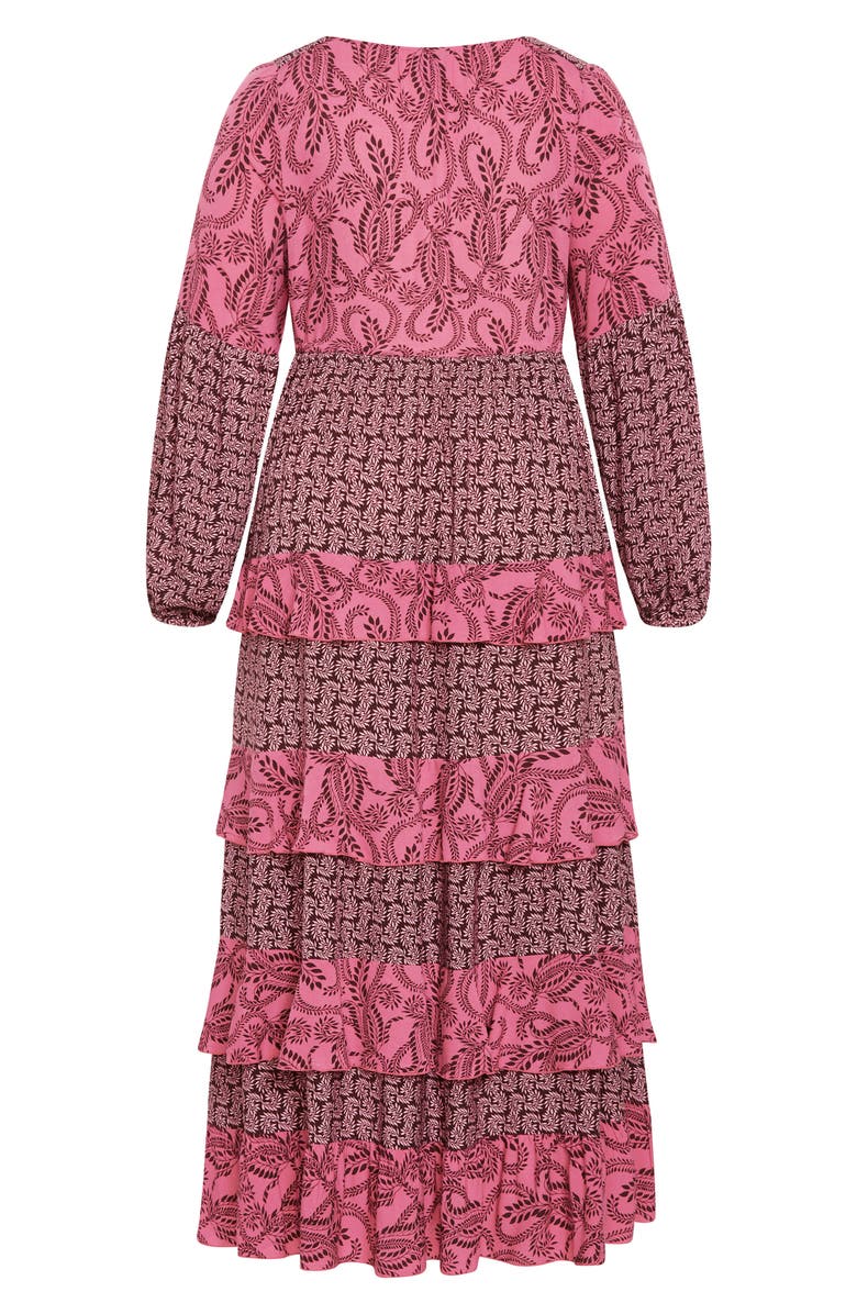 City Chic Clementine Long Sleeve Tiered Maxi Dress, Alternate, color, Pink Print