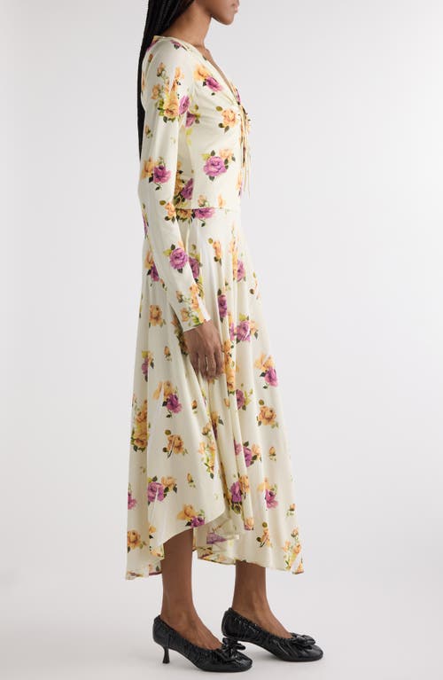 Acne Studios Edna Rose Print Long Sleeve Dress In Ivory/pink/purple