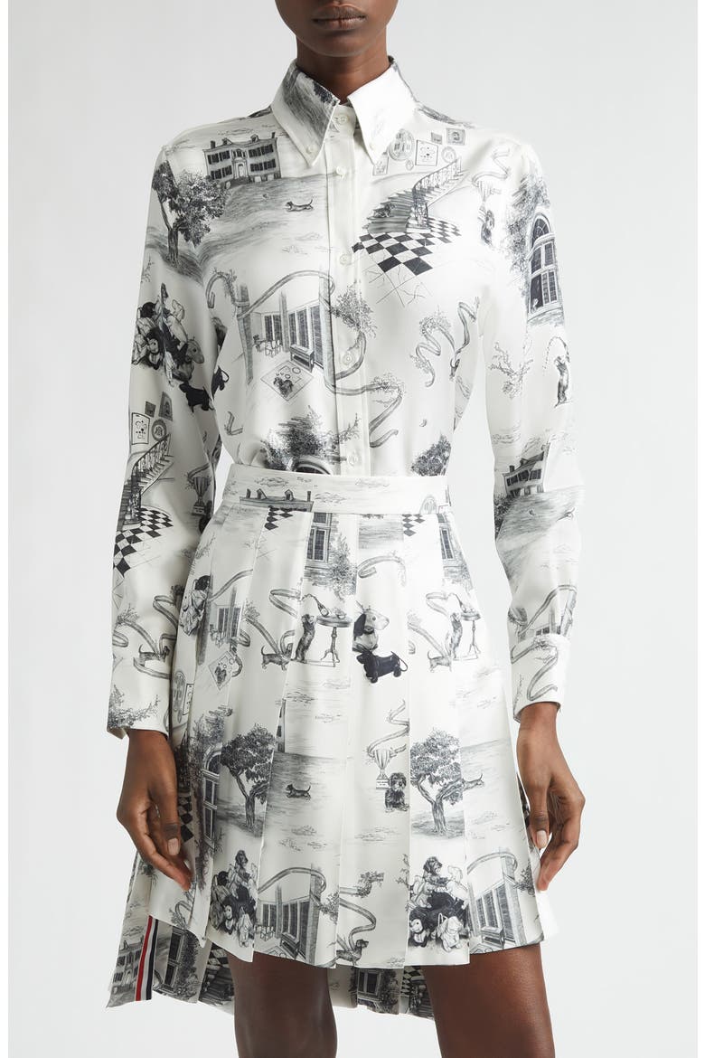 Hector Toile Silk Twill Button-Down Shirt, Main, color, BLACK/ WHITE