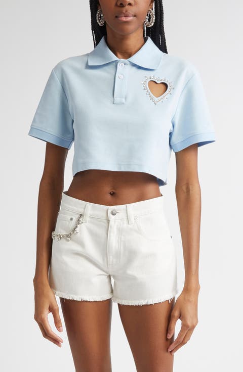 Crystal Heart Cutout Crop Polo