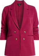Tahari ASL Ruched Sleeve Faux Double Breasted Blazer