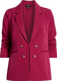 Tahari ASL Ruched Sleeve Faux Double Breasted Blazer