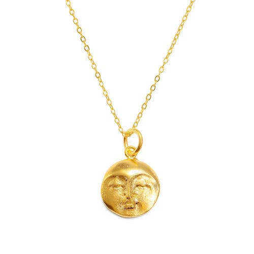Ottoman Hands Moon Face Pendant Necklace In Gold