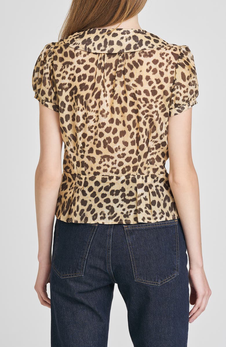 WAYF Kit Puff Sleeve Semisheer Cotton Peplum Top, Alternate, color, Leopard