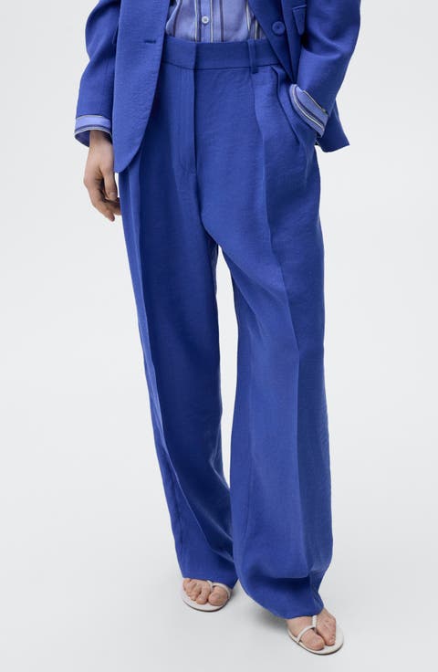 Pleat Front Wide Leg Suit Pants