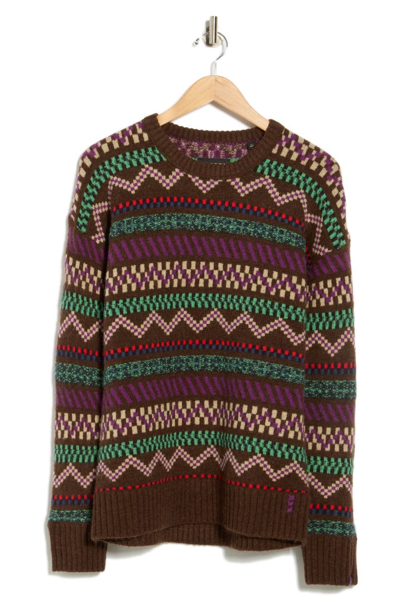 Scotch & Soda Jacquard Drop Shoulder Crewneck Sweater, Main, color, Dark Brown