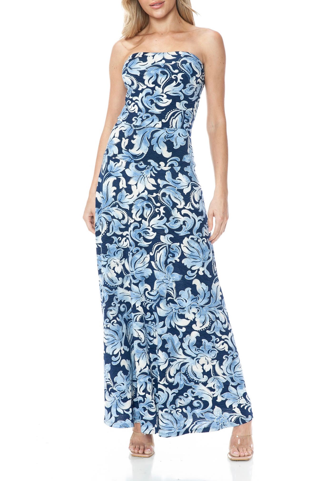 O.L. Printed Strapless Maxi Dress