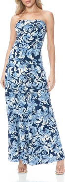 O.L. Printed Strapless Maxi Dress