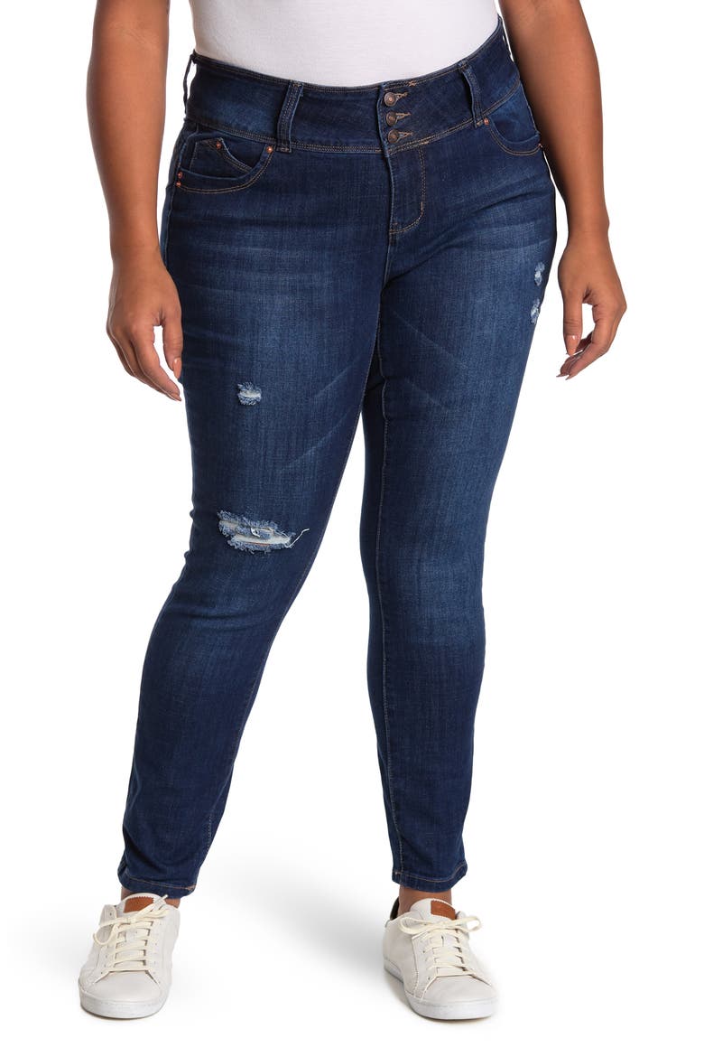 3-Button Crosshatch Skinny Jeans, Main, color, RIPS WHISKERS S2115
