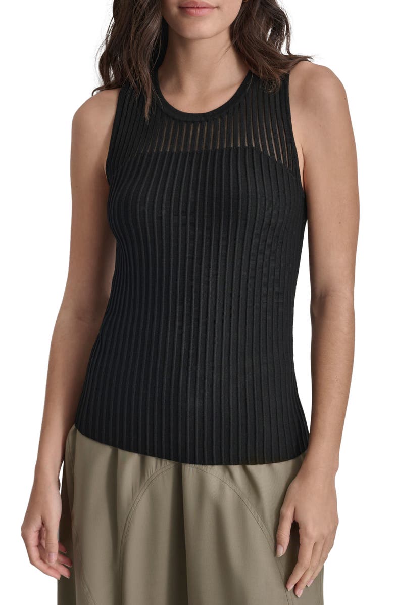 DKNY Stripe Sheer Yoke Sleeveless Sweater, Main, color, 