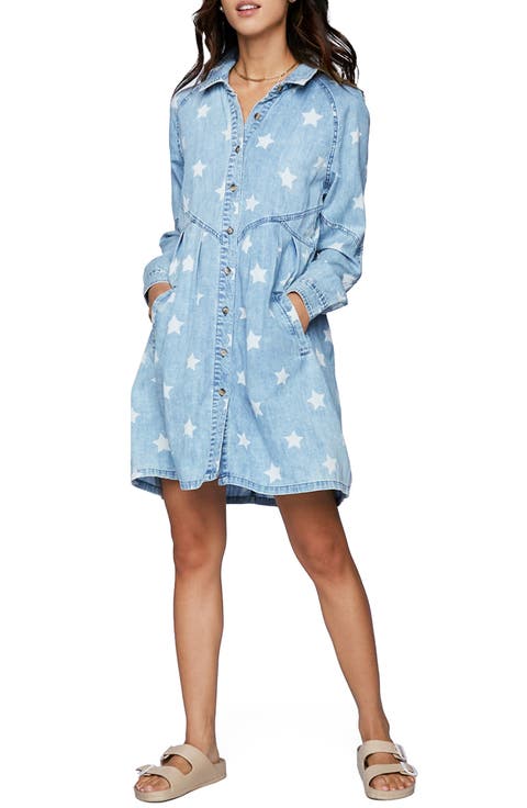 Star Print Denim Shirtdress