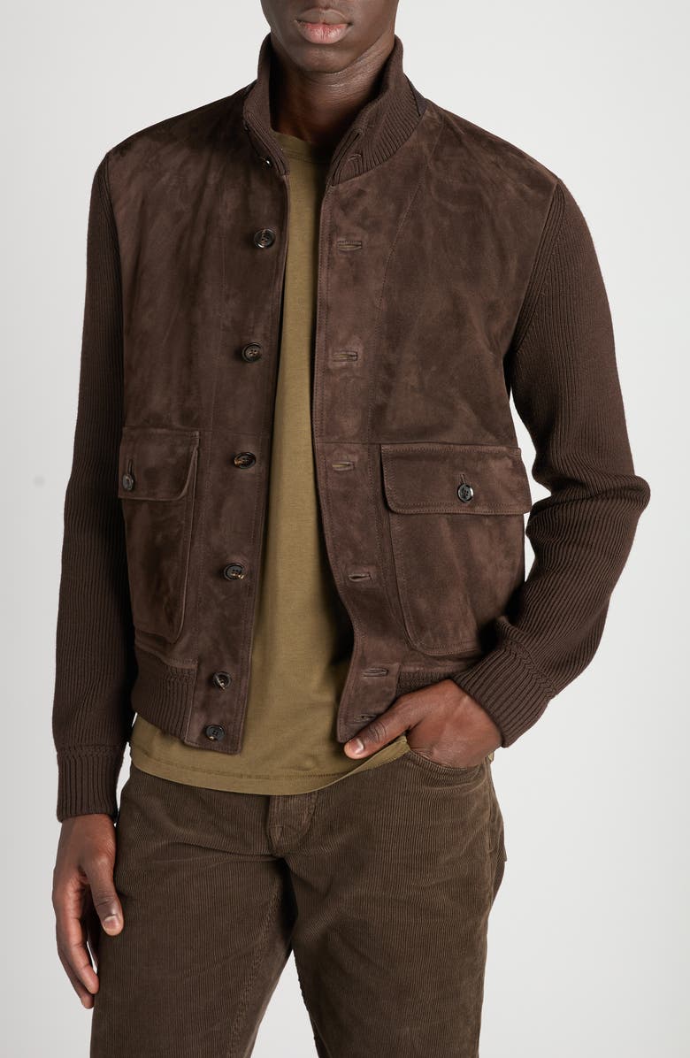 TOM FORD Mixed Media Cardigan, Main, color, Kb870 Deep Brown