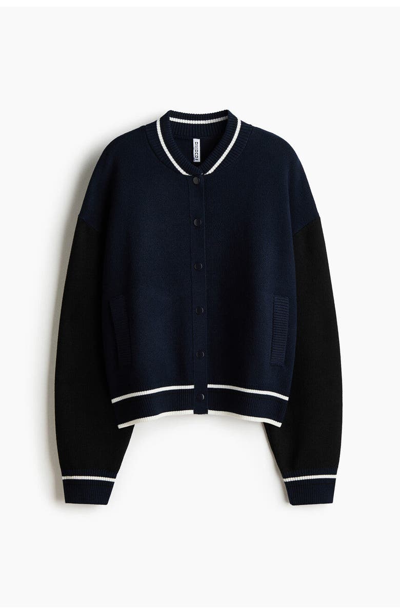 H&M Knitted Baseball Jacket, Main, color, Navy Blue