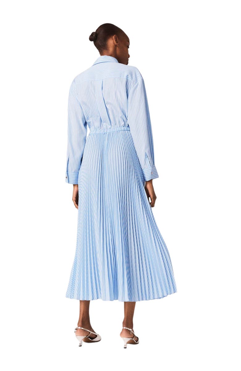 maje Long pleated dress with eyelets, Alternate, color, Blue Sky