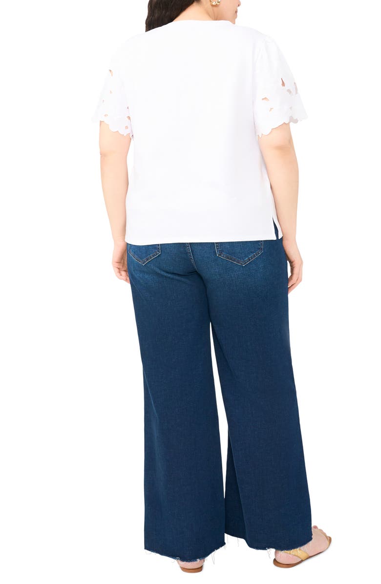 Vince Camuto Lace Sleeve Tee, Alternate, color, Ultra White