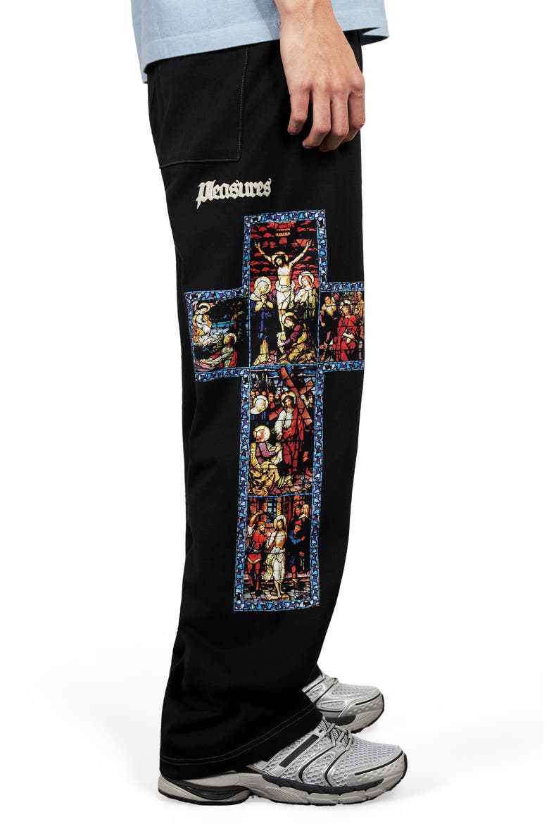 Blasphemy Print Straight Leg Drawstring Sweatpants, Alternate, color, BLACK