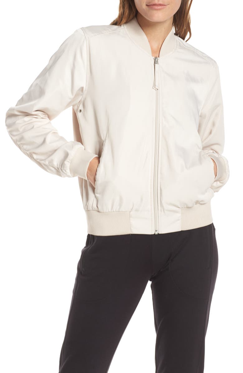 Zella Ella Satin Bomber Jacket, Alternate, color, 
