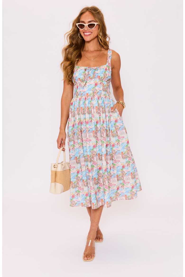 Delilah Landscape Print Midi Dress, Alternate, color, MULTI