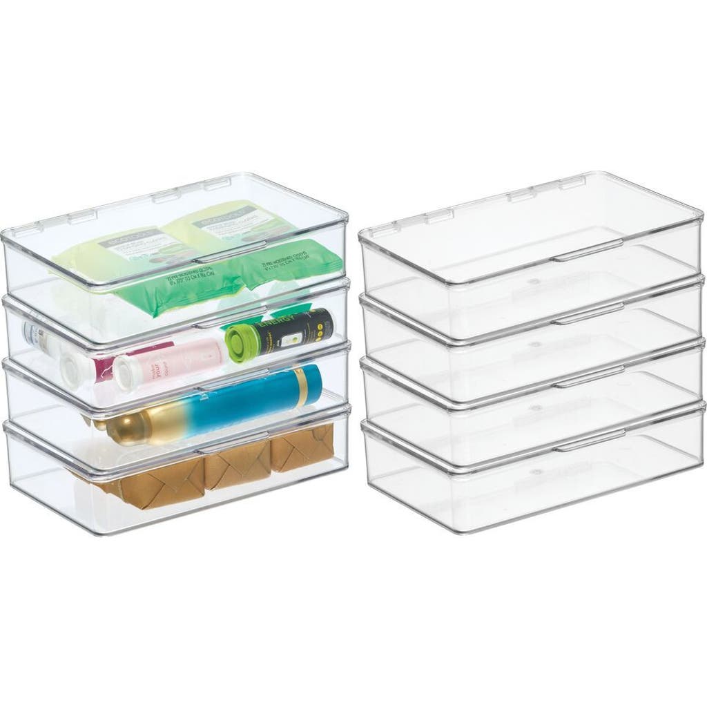 Mdesign Plastic Bath Stacking Storage Organizer Box, Hinged Lid, 8 Pack In Transparent