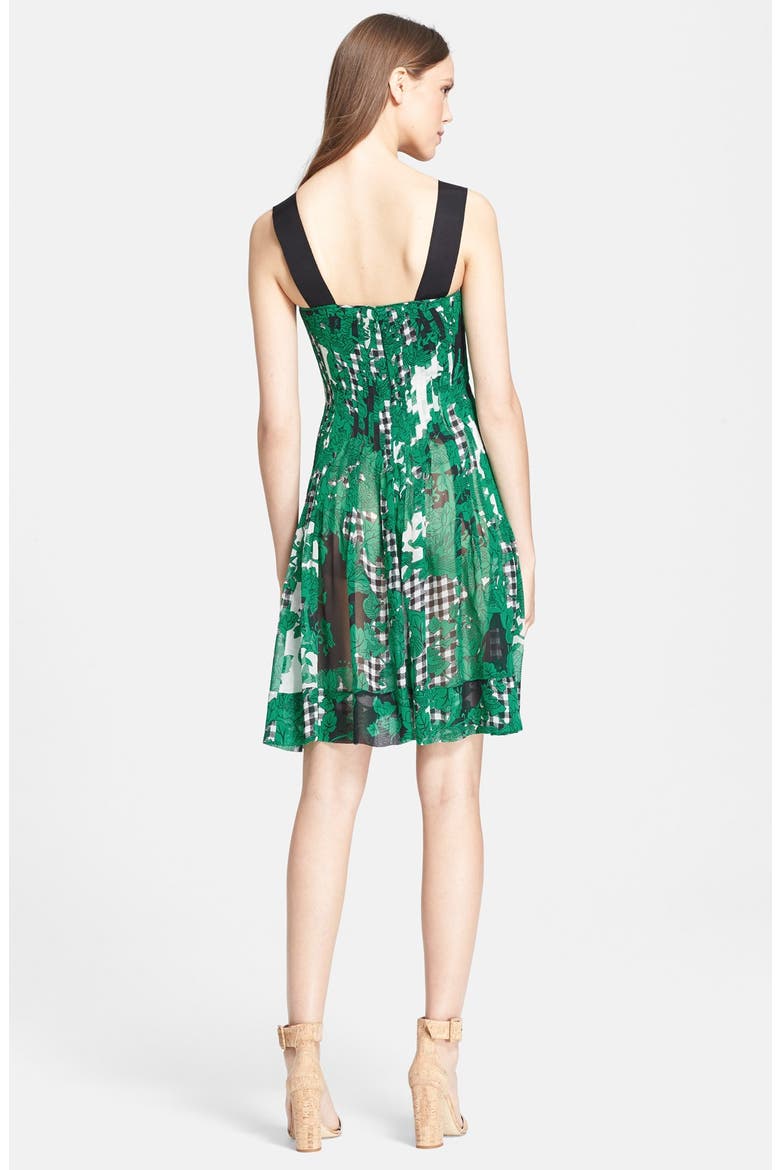 'Karlyn' Pleated Silk Fit & Flare Dress, Alternate, color, TOILE COLLAGE GREEN