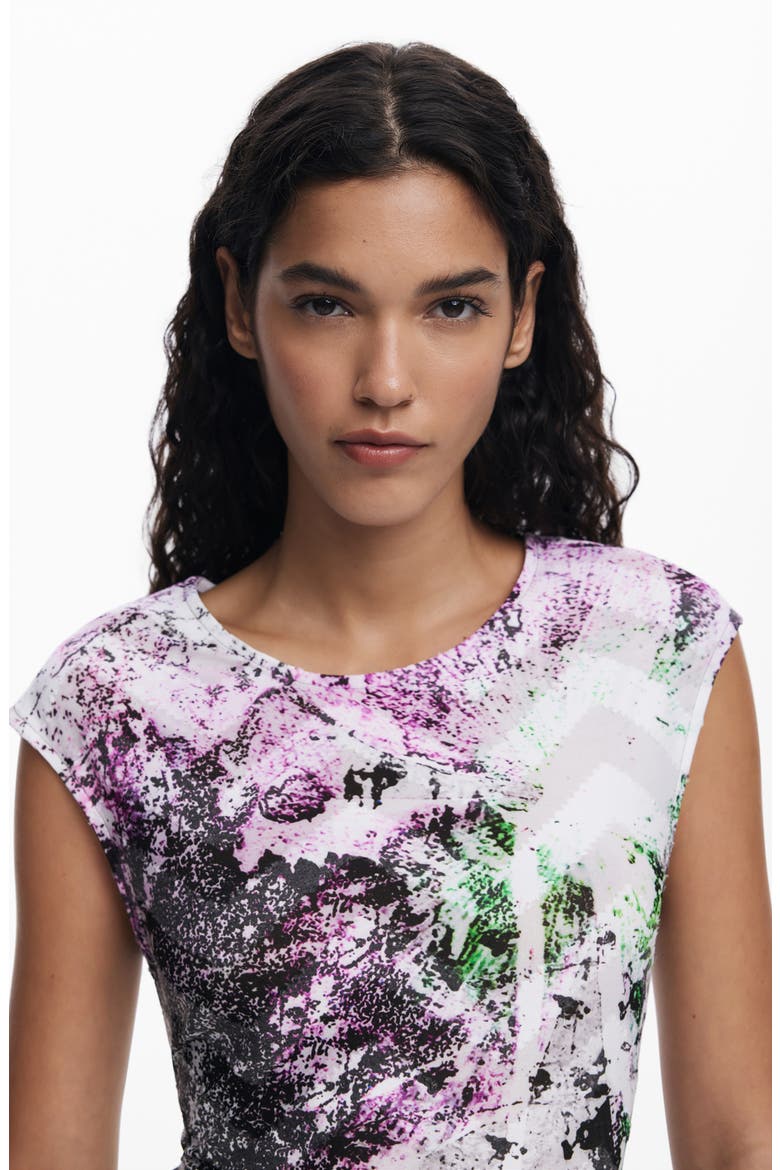 Mixed Print Tiered Dress, Alternate, color, BLACK