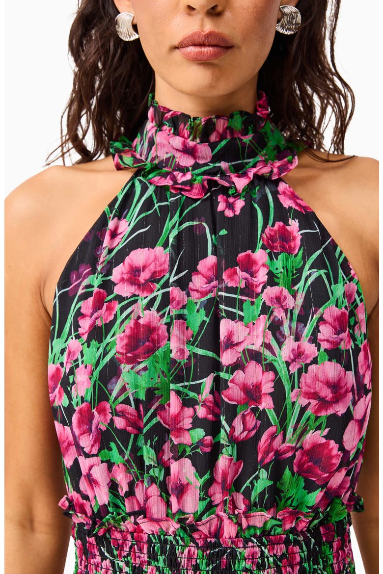 Estelle Metallic Floral Smocked Waist Fit & Flare Minidress, Alternate, color, BLACK MULTI