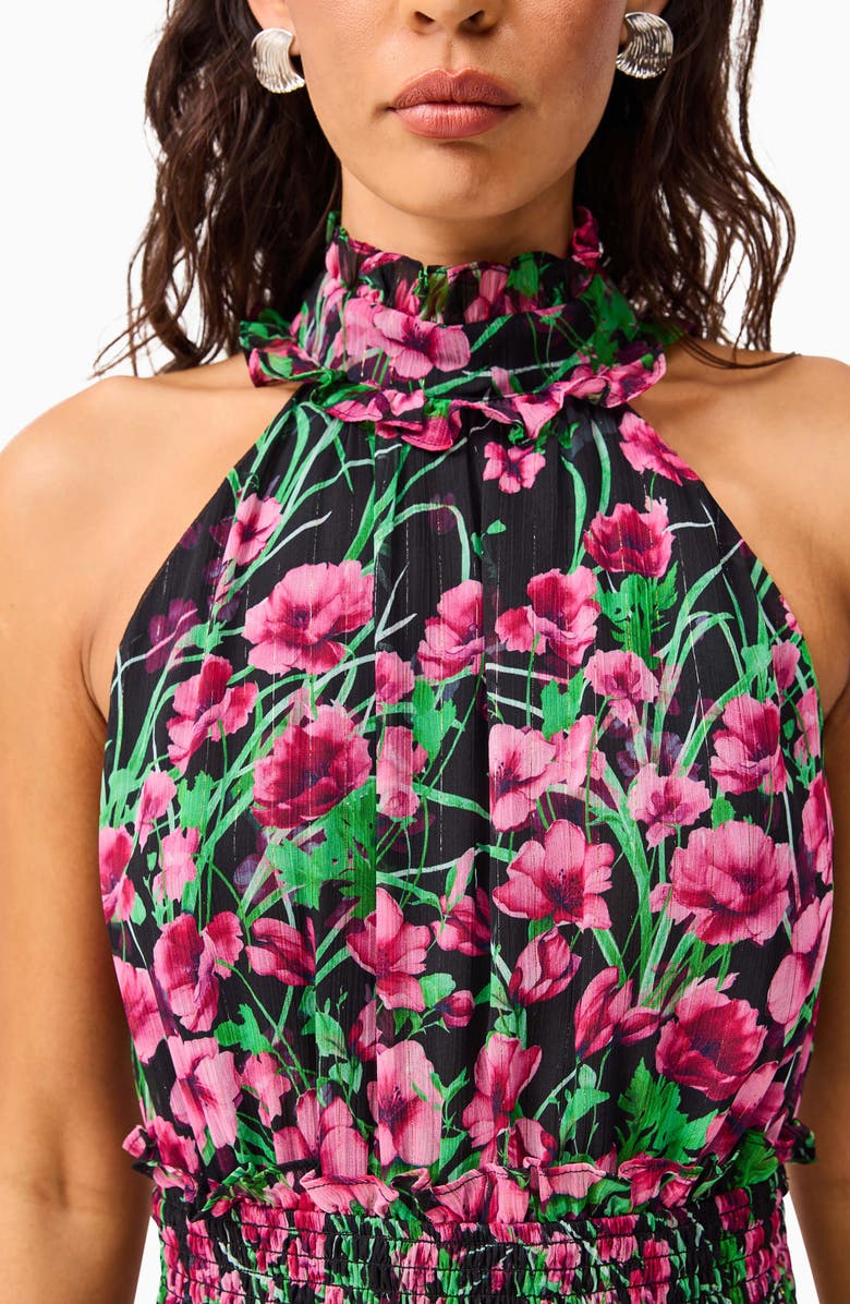 Elliatt Estelle Metallic Floral Smocked Waist Fit & Flare Minidress, Alternate, color, Black Multi