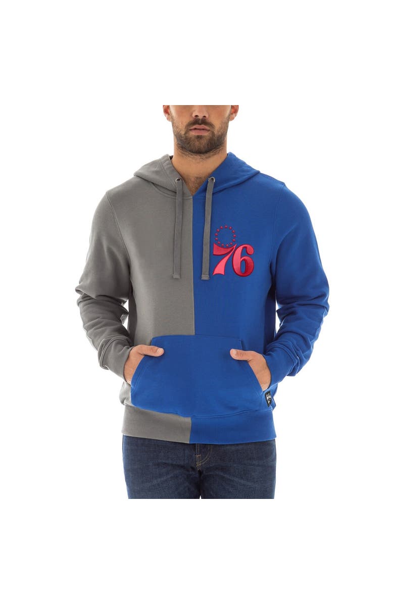 New Era Men's New Era Gray/Royal Philadelphia 76ers Diagonal French Terry Color Block Pullover Hoodie, Alternate, color, 