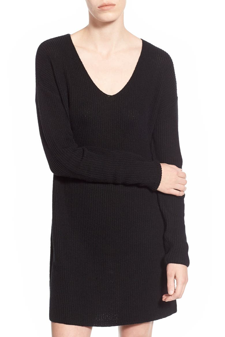 V-Neck Sweater Dress, Alternate, color, BLACK