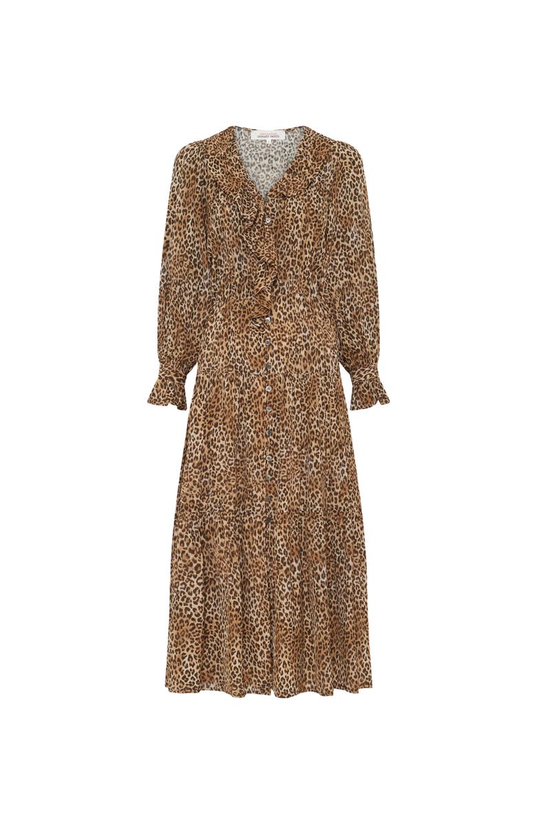 GERARD DAREL Lyza Ruffled V-Neck Midi Dress, Alternate, color, Brown