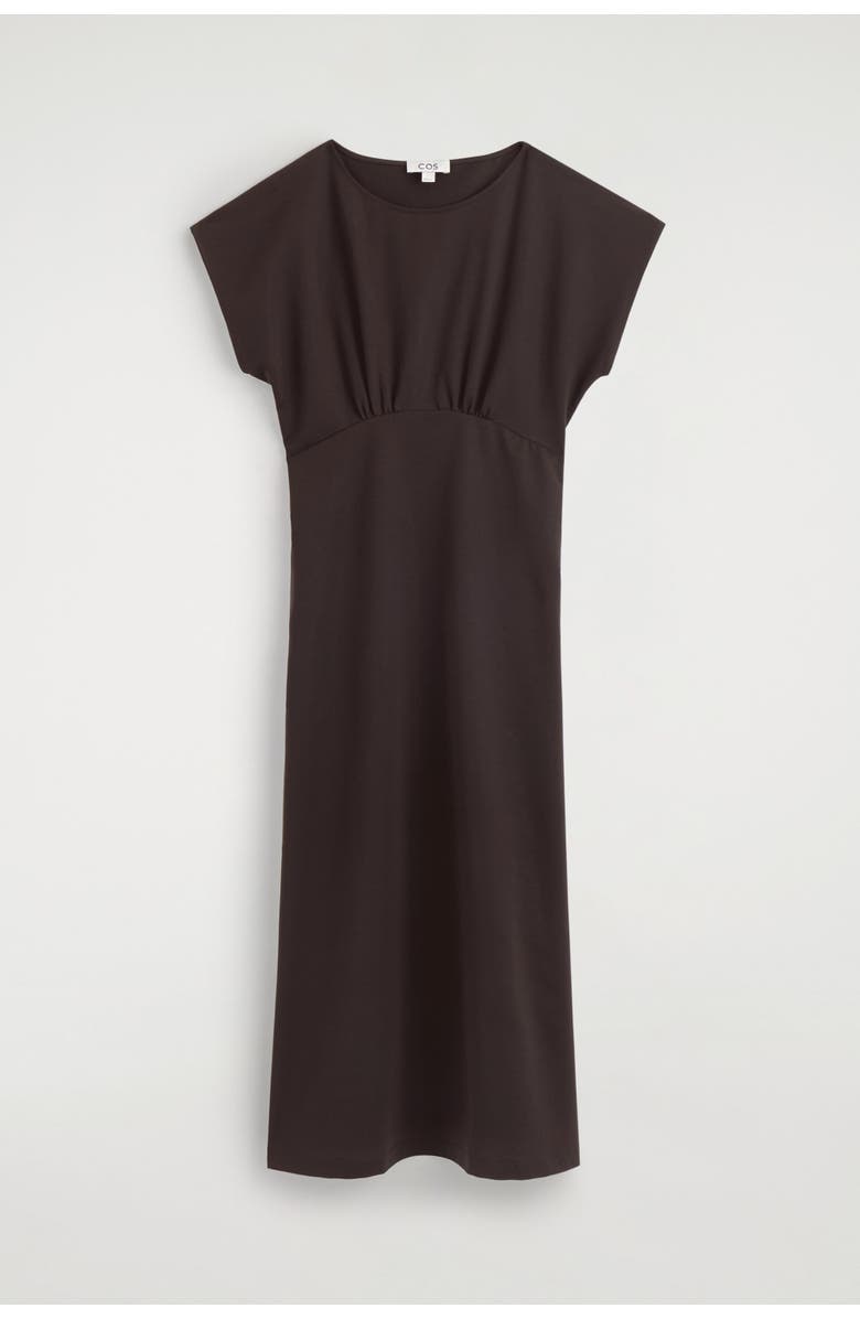 COS Sculpted Gathered Jersey Midi Dress, Alternate, color, Brown