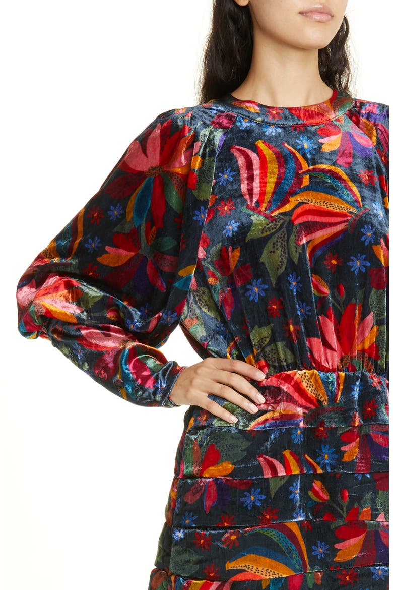 Banana Sky Long Sleeve Velvet Dress, Alternate, color, BANANA SKY BLACK