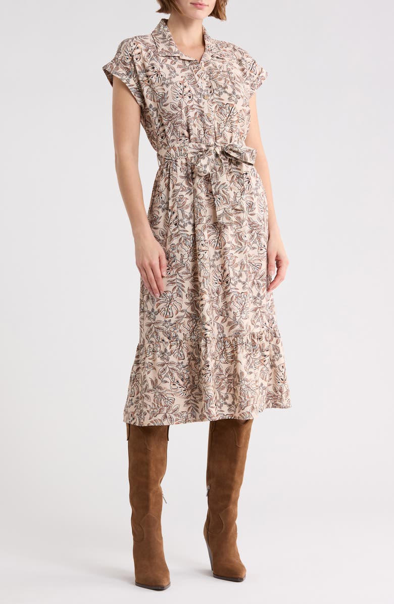 Lucky Brand Belt Midi Shirtdress, Main, color, Sand Floral