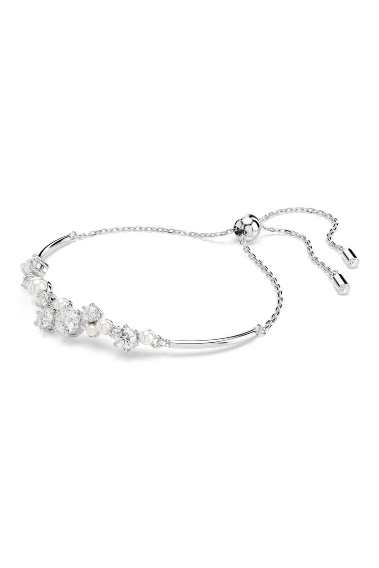 Constella Crystal & Faux Pearl Slider Bracelet, Alternate, color, WHITE GOLD