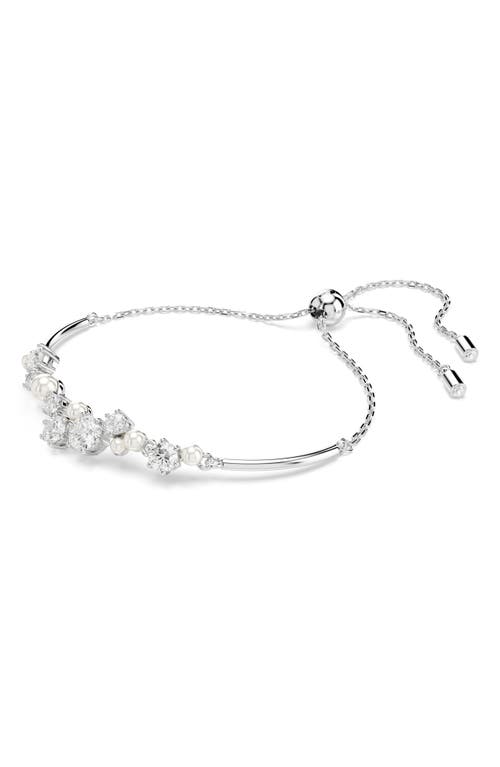 Swarovski Constella Crystal & Faux Pearl Slider Bracelet In White Gold