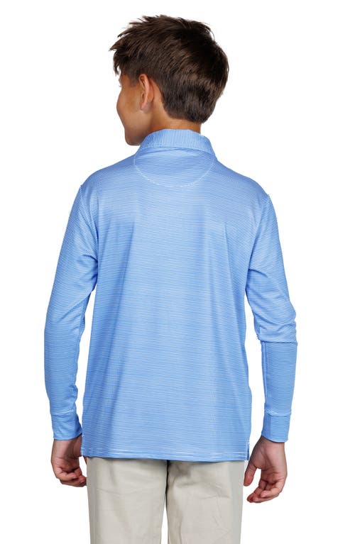 Tailorbyrd Kids' Stripe Print Long Sleeve Performance Polo In Blue